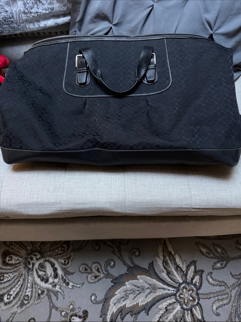 Coach Black Signature Tote with Blue Lining - Picture 7 of 13